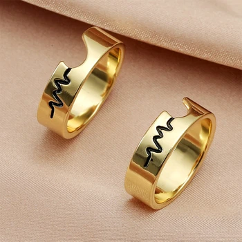 Moda Simplu Inima Inimii De Metal Inel 2-Bucata Set Cuplu Aur, Argint Culoare Inel Accesorii Romantice Bijuterii Cadou