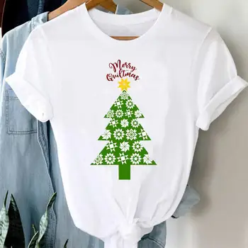 Merry Crăciun Fulg De Nea, Iarnă, Copac Femei Imprimare Tricouri An Nou Fericit Tendință T Shirt Tee De Călătorie Desene Animate Top Graphic T-Shirt