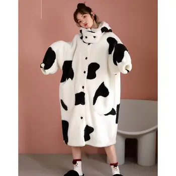 Frumoasă vacă pijamale femei toamna și iarna coral cămașă de noapte de catifea fusta lungime îngroșat flanel acasă haine de iarnă