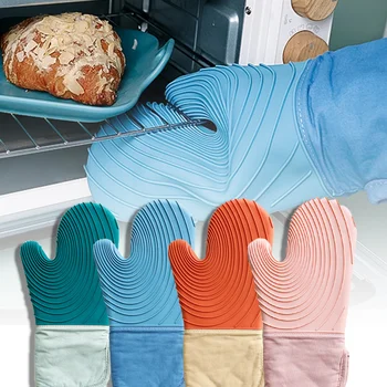Cuptor cu microunde Silicon Mănuși de Bumbac Gros de Copt Mănuși cu Șnur Rezistent la Căldură Non-Alunecare Cuptor Mănuși de Bucătărie pentru Gătit Gratar Manusa