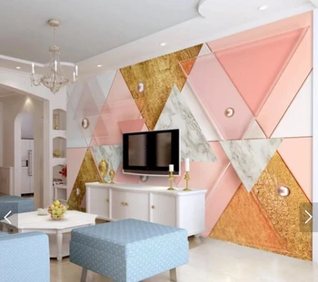 Personalizate 3D tapet modern, de culoare roz triunghi geometrice pictura murala pentru camera de zi dormitor canapea fundal decor de perete tapet