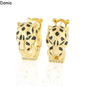 Donia de Bijuterii Europene și Americane de moda inel dublu leopard cupru micro-set zircon cercei argint ac de lux cercei