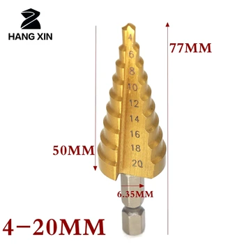 HANGXIN 4-20mm hss titan acoperite cu pas burghiu pentru metal Direct Flaut Pagoda Burghiu Hexagonal Coadă unelte pentru prelucrarea lemnului