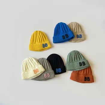 2022 toamna și iarna versiunea coreeană B scrisoare băieți și fete pălării tricotate pulover cald capace 42-48cm5 luni-2 ani
