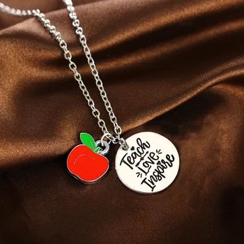 12PC/Lot Chic Săgeată Învăța Dragostea Inspira Apple Pandantiv Lanț Colier Femei Barbati Profesor de Bijuterii Cadou Pentru Profesorii de Școală Coliere