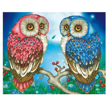 Diy Diamant Pictura Cruciulițe Două Roșu Albastru Owl Full Piața Diamant Rotund Broderie Home Decor Mozaic Manual Strasuri