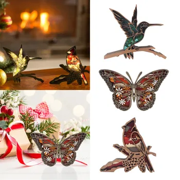 Spuma Degetul Mijlociu Artizanat din Lemn, Gol pe Iluminat Decorațiuni interioare Fluture Colibri 3D Ornamente din Lemn Inițială Ornament