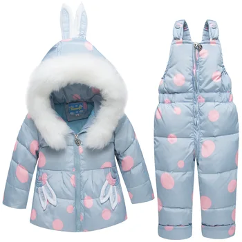 2022 Copii în Jos Jacheta Costum pentru copii de Iarna Îngroșarea Scurt Fete Snowsuit Polka Dot Alb Guler de Blană Costum Copil Purta