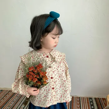 Toamna Fetita Topuri Cu Maneci Lungi 2022 Noua Moda Singur Pieptul Fete Floral Bluza Din Bumbac Tricouri Copii Rever Haine