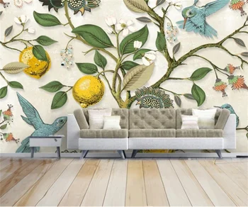 Personalizate modern living dormitor Nordic plante tropicale flori și păsări TV tapet de fundal pictura murala de perete autocolante