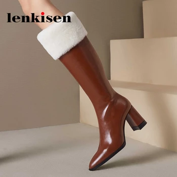 Lenkisen split piele de vacă a subliniat toe tocuri inalte de trei culori în stil European femei mature tineri doamnă elegant zip coapsei cizme înalte L35