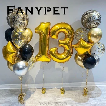 13 Ziua de aur Latex, Baloane, Confetti Set inima 4D Primul 1 zi de Naștere Copil de Dus Băiatul Decoratiuni Copii la mulți ani Balon