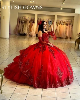 Cenusareasa Roșu Quinceanera Iubita Rochii Paiete Cu Margele Rochie De Bal Formale Bal De Absolvire, Rochii De Printesa Vestidos De 15 Año