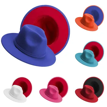 Femei Barbati Pălării Fedora Două Ton Margine Largă Simțit Pălărie De Cowboy Biserica Fascinator Palarie Casual Sălbatice Jazz Pălărie Panaman En-Gros