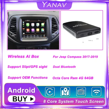 Carplay Wireless Ai Cutie Dual Bluetooth Android Pentru Jeep Compass 2017-2019 Auto Radio Auto Multimedia Player Smart Box HDMI