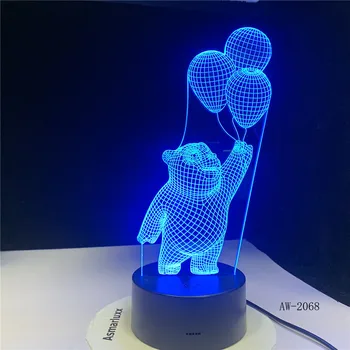 Urs mic Balon de Lumină LED 3D Noptiera Somn Decor Vizuale de Desene animate Lampa de Birou USB cu 7 Culori de Prindere Pentru Veioza Cadouri AW-2068