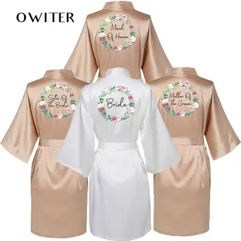 Satin Robe de Mătase pentru Femei Mireasa Nunta de domnisoare de Onoare Robe Halat Florale Hoop Halat de Mireasa Roba Roba