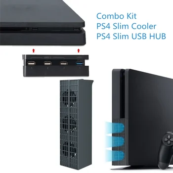 Turbo Cooler & USB Hub Combo Kit pentru PS4 Slim - Auto cu Temperatură Controlată Ventilatorului de Răcire și USB2.0/3.0 Expansiune Adaptor Încărcător