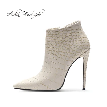 Arden Furtado Moda Pantofi pentru Femei de Iarnă a Subliniat Toe Tocuri Tocuri Fermoar Elegant Doamnelor Cizme albe de mari dimensiuni 43 44 45 noi