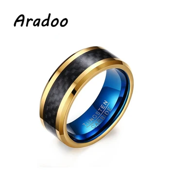ARADOO 8MM Tungsten din Oțel Carbon Fibre Galvanizare Aur de 18K Albastru Barbati Casual Sporturi de Ring Inel Cadou Inele