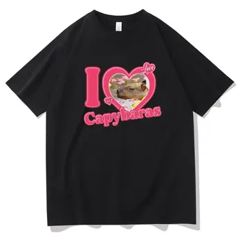 Om de vară Tricou Casual All-Meci Vrac Femei T-shirt Echipajul Gât Hip Hop Unisex Streetwear Iubesc Capibara de Imprimare de Îmbrăcăminte